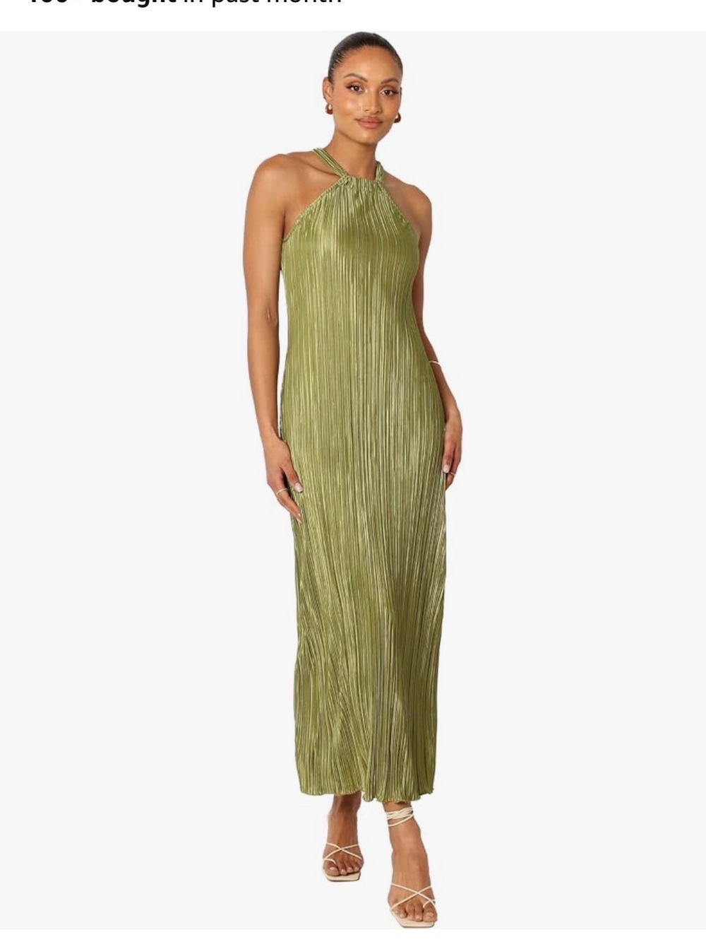 Olive Green Halter Pleated Maxi Dress